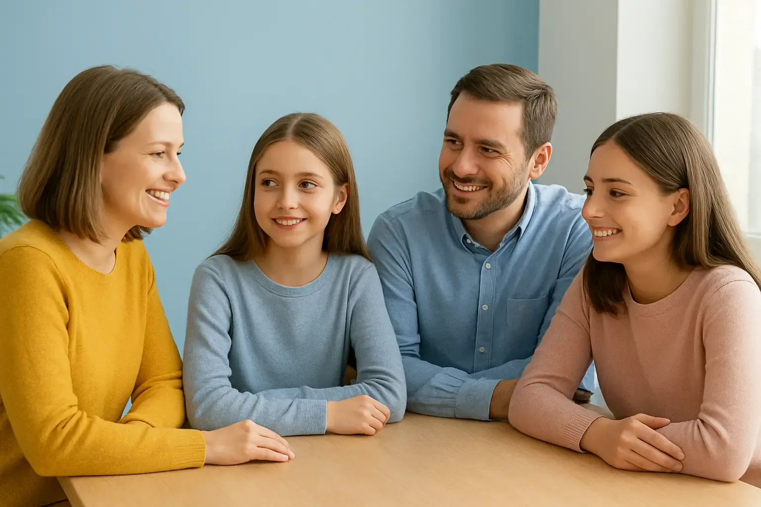Parents et élèves souriants partageant leurs avis sur les stages d’hiver Cours Academy dans une ambiance lumineuse et chaleureuse